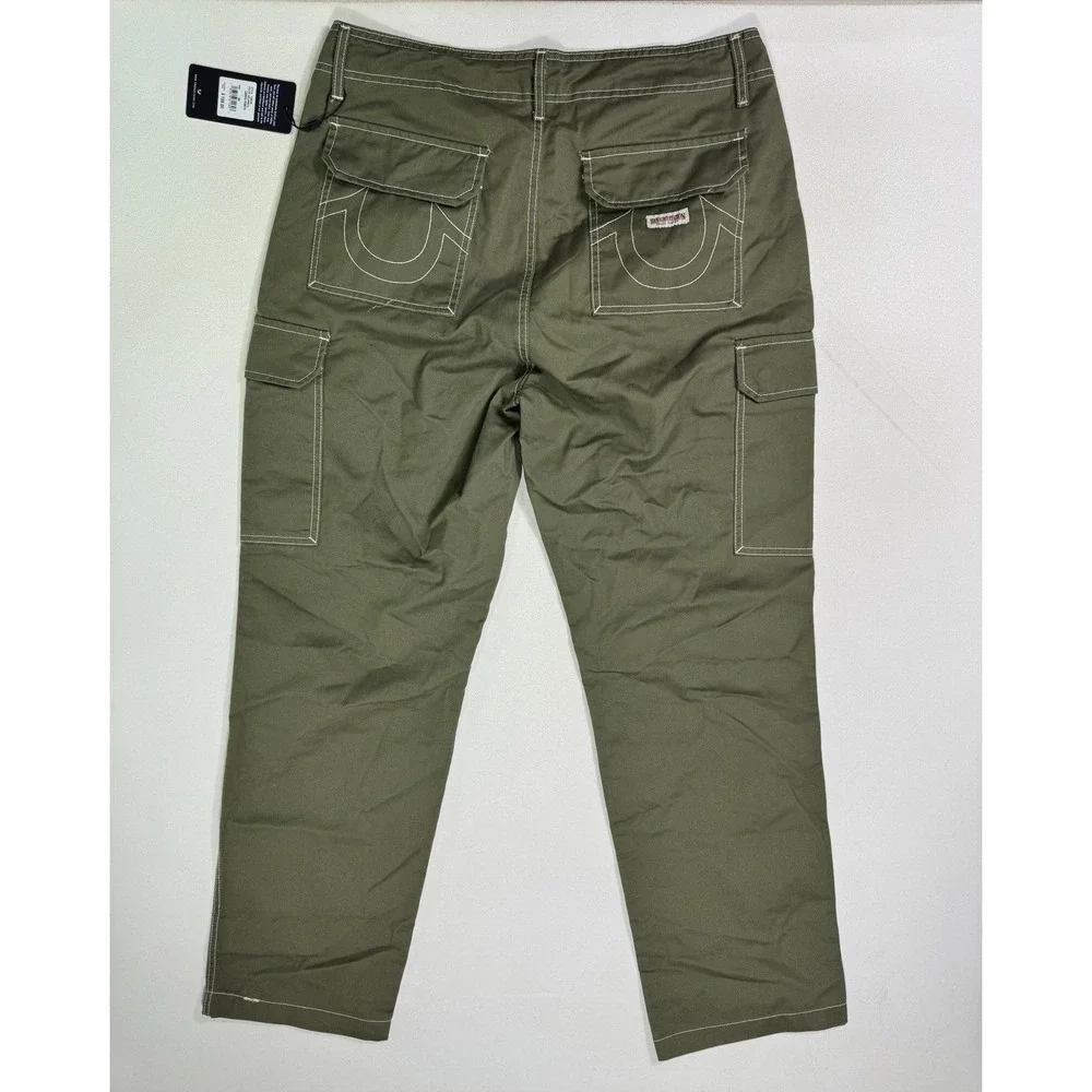 True Religion Men Cargo Pants 34x32 Green Kalamata Utility Workwear Straight NWT